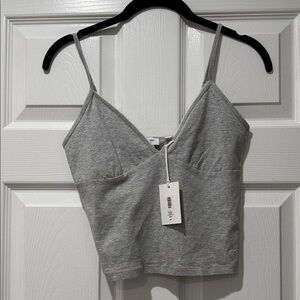 Gray Spaghetti Strap Crop Top with pointelle trim. New with tag size small